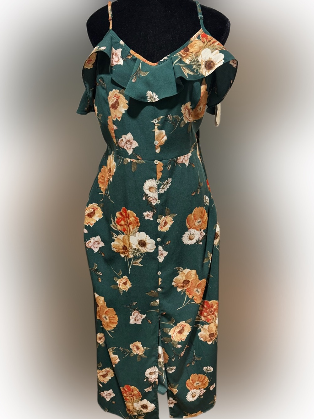 Altar'd State Mahino Floral Ruffle Maxi Dress Green | L